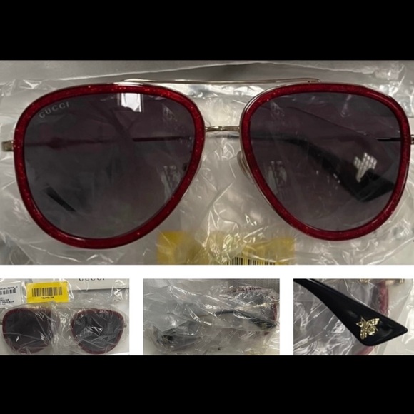 GUCCI RED GLITTER URBAN AVIATOR SUNGLASSES - Picture 9 of 16